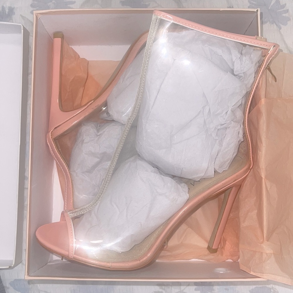 Simmi Shoes Giselle Pink Peep Toe Perspex Heel Ankle Boots